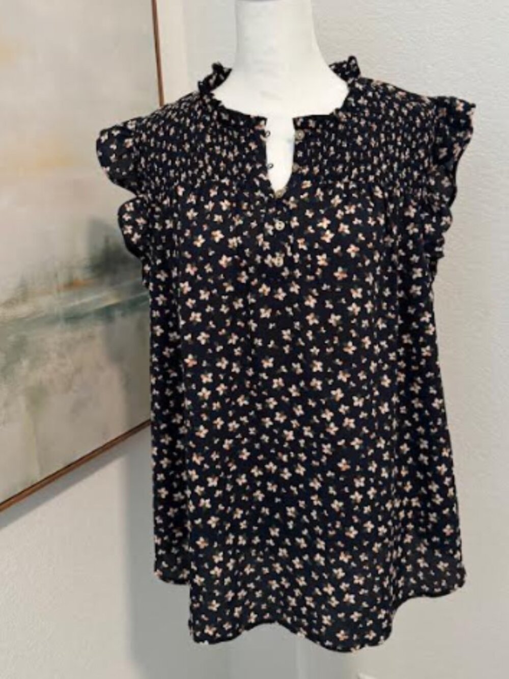 By LOFT Navy bule foral blouse, Size XL - NWOT